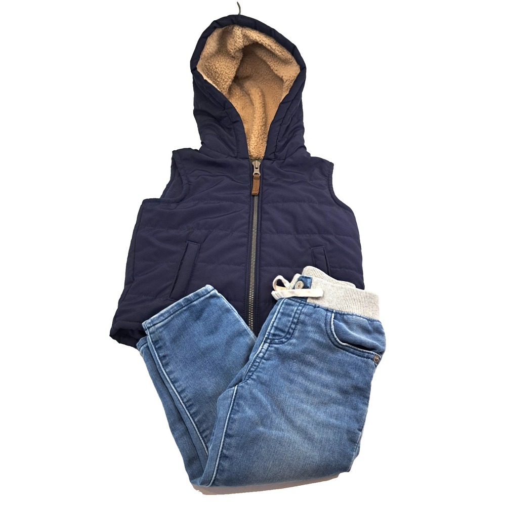 Gap Carter's Jeans Dinosaur Vest Set Boys 18-24 Months Blue Excellent Preppy